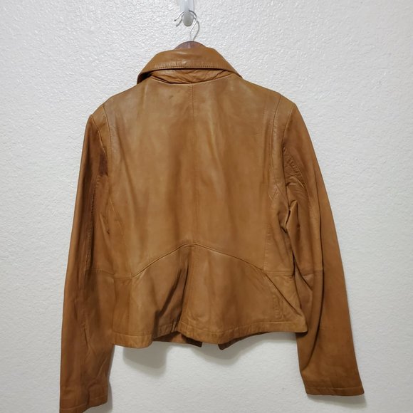 Black Rivet Leather Jacket Tan zip up moto - Picture 7 of 10